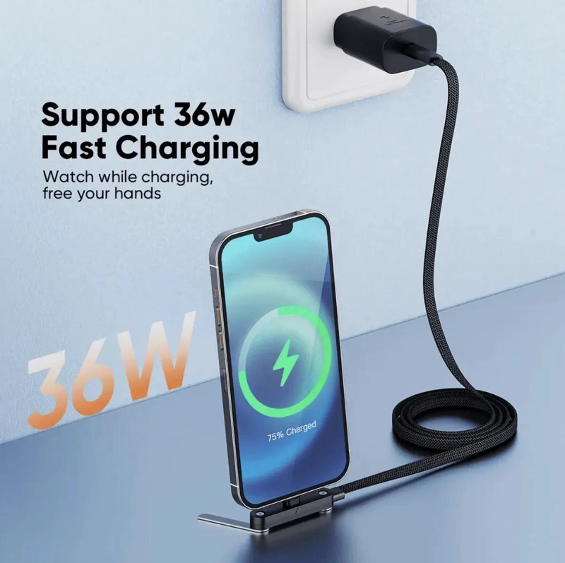 CABLE USB-C A LIGHTNING 36W CON SOPORTE PLEGABLE DE 1.5M - 1