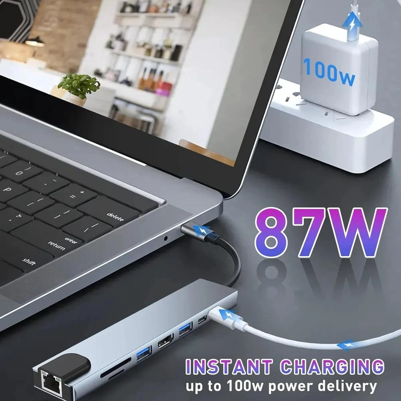 ADAPTADOR HUB USB TIPO C 8 EN 1 CON SALIDA HDMI 4K Y RJ45 - 5