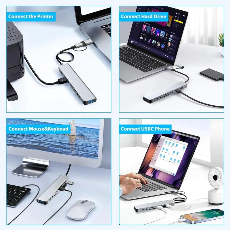 ADAPTADOR MULTIPUERTO USB TIPO C 8 EN 1 CON LECTOR DE TARJETAS - 10