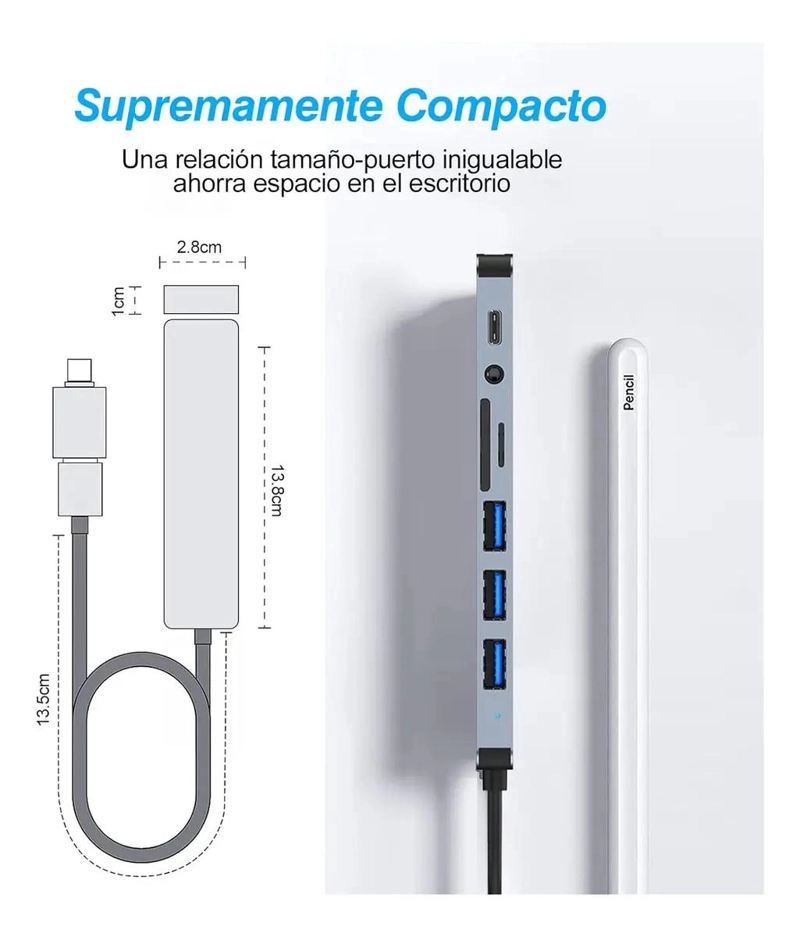 ADAPTADOR MULTIPUERTO USB TIPO C 8 EN 1 CON LECTOR DE TARJETAS - 2