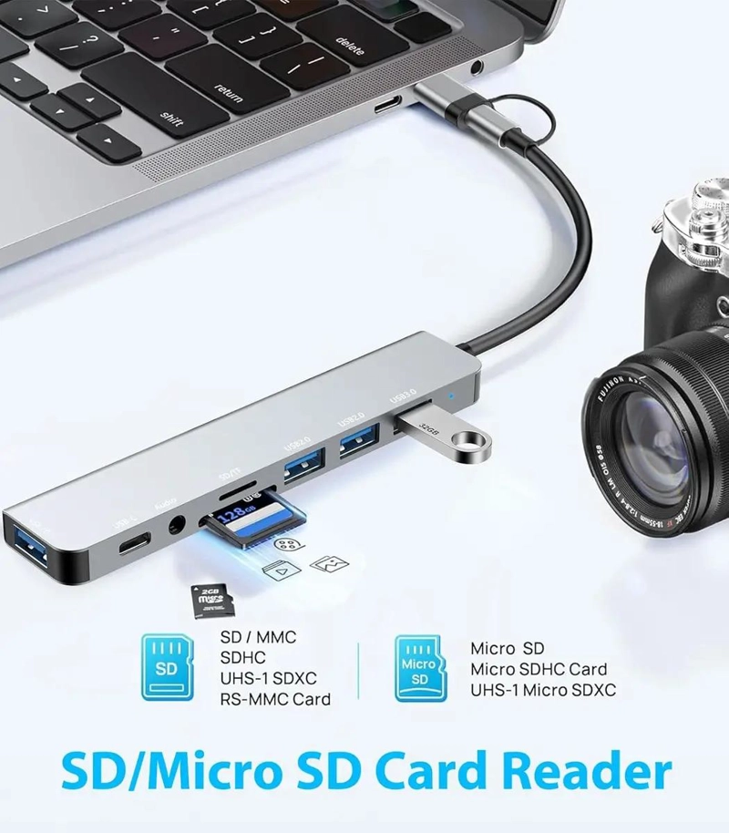 ADAPTADOR MULTIPUERTO USB TIPO C 8 EN 1 CON LECTOR DE TARJETAS - 5