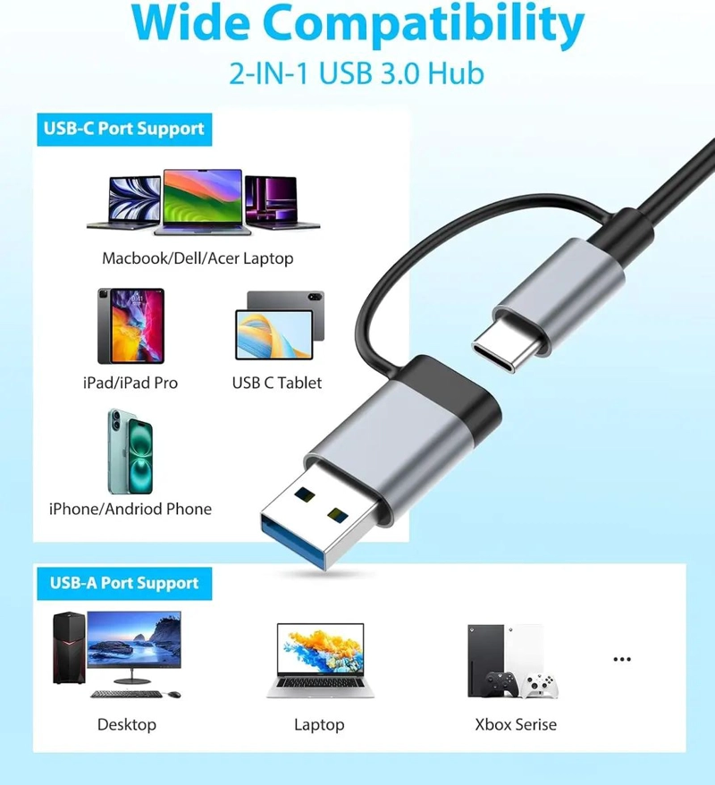 ADAPTADOR MULTIPUERTO USB TIPO C 8 EN 1 CON LECTOR DE TARJETAS - 8