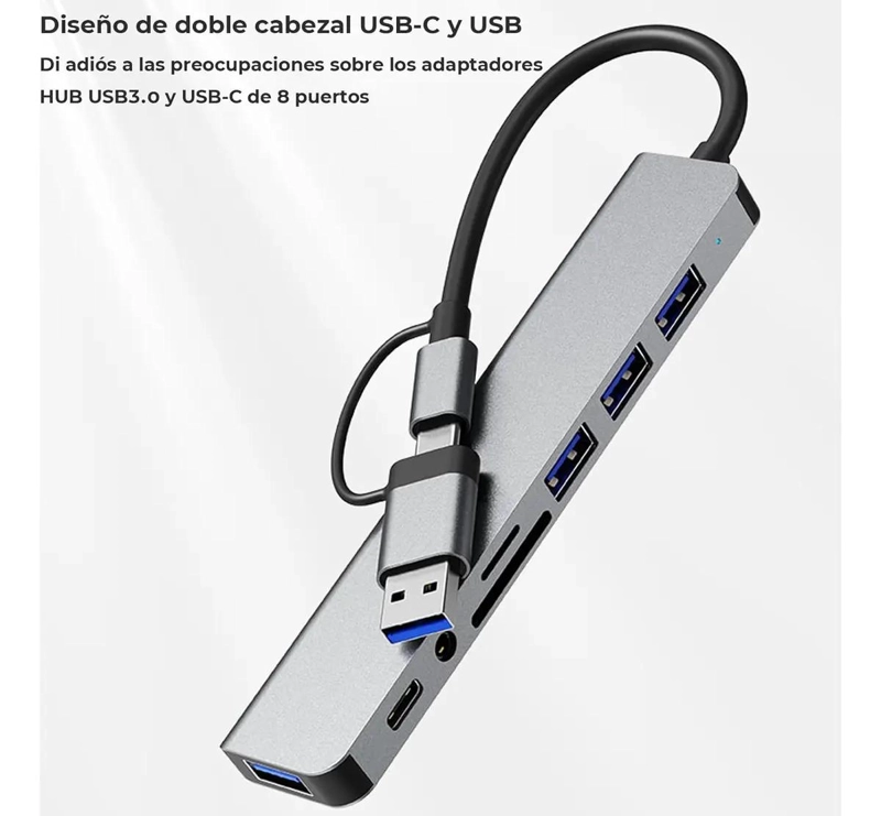 ADAPTADOR MULTIPUERTO USB TIPO C 8 EN 1 CON LECTOR DE TARJETAS - 9