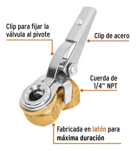 LLAVE INFLADOR DE LLANTAS DE LATON CON CLIP PARA COMPRESORES - 2