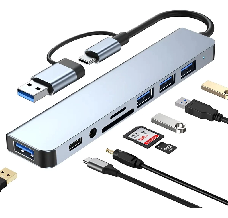 ADAPTADOR USB TIPO C 8 PUERTOS PARA CONECTAR PERIFE RICOS - 1