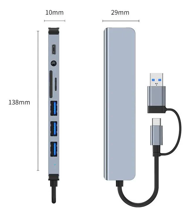 ADAPTADOR USB TIPO C 8 PUERTOS PARA CONECTAR PERIFE RICOS - 7