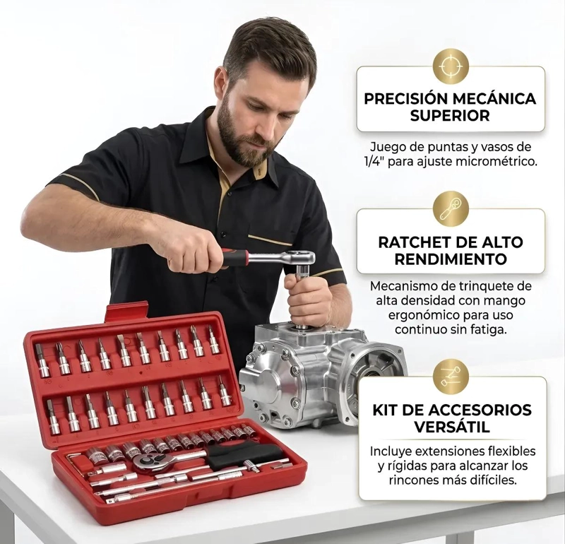 JUEGO DE HERRAMIENTAS MANUALES 46 PIEZAS CON LLAVE CHICHARRA - 3
