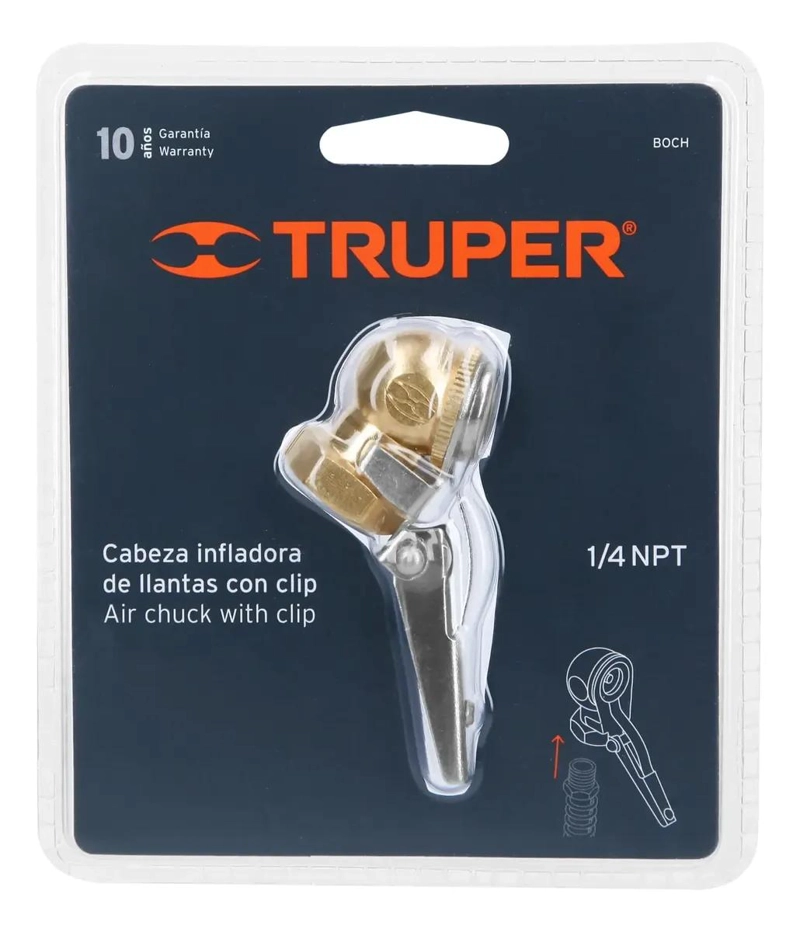 LLAVE INFLADOR DE LLANTAS DE LATON CON CLIP PARA COMPRESORES - 1