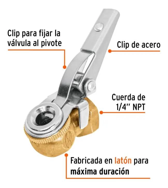 LLAVE INFLADOR DE LLANTAS DE LATON CON CLIP PARA COMPRESORES - 2