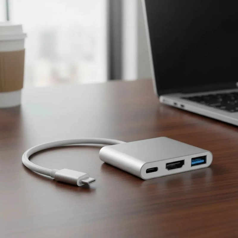 ADAPTADOR USB-C HDMI 3 EN 1 CON PUERTOS USB Y TIPO C - 1