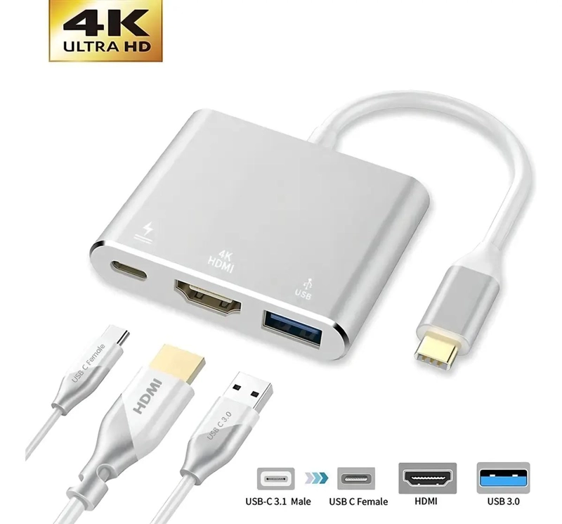 ADAPTADOR USB-C HDMI 3 EN 1 CON PUERTOS USB Y TIPO C - 3