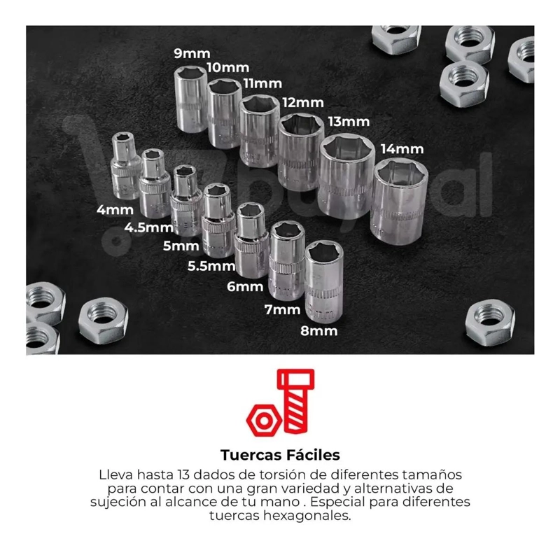 KIT DE HERRAMIENTAS MULTIUSOS 46 PIEZAS ACERO CARBONO - 3