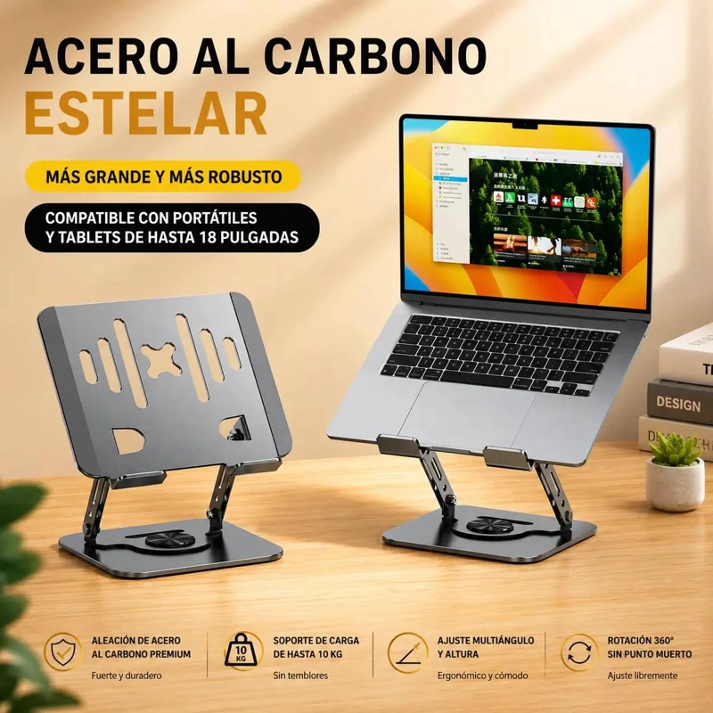 SOPORTE AJUSTABLE PARA NOTEBOOK DE ACERO CARBONO PLEGABLE - 5