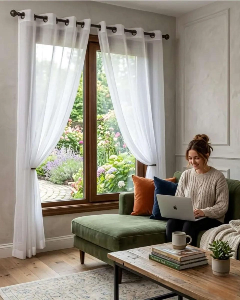 CORTINAS VISILLO TRANSLUCIDAS CON ARGOLLAS PARA AMBIENTES ELEGANTES - 1