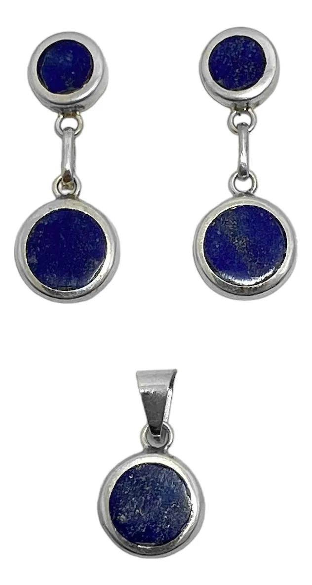 SET DE AROS Y COLGANTE DE LAPISLAZULI EN PLATA FINA 950 - 1