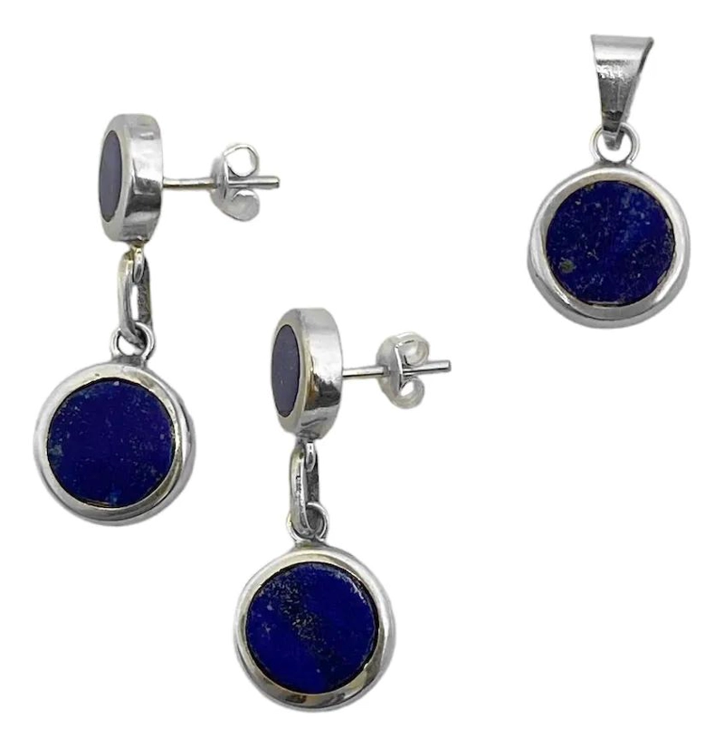 SET DE AROS Y COLGANTE DE LAPISLAZULI EN PLATA FINA 950 - 2