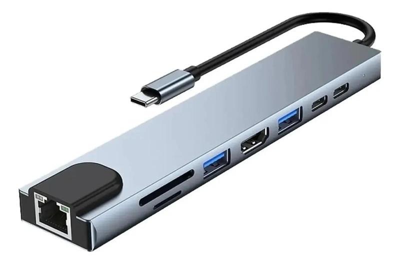 HUB USB TIPO C 8 EN 1 CON HDMI, LAN Y SD PARA MAC Y PC - 1