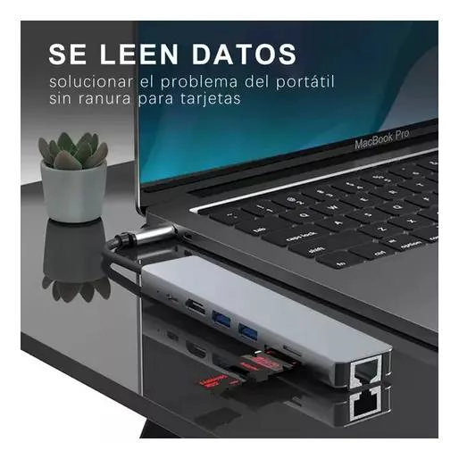 HUB USB TIPO C 8 EN 1 CON HDMI, LAN Y SD PARA MAC Y PC - 4