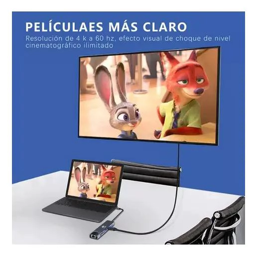 HUB USB TIPO C 8 EN 1 CON HDMI, LAN Y SD PARA MAC Y PC - 5