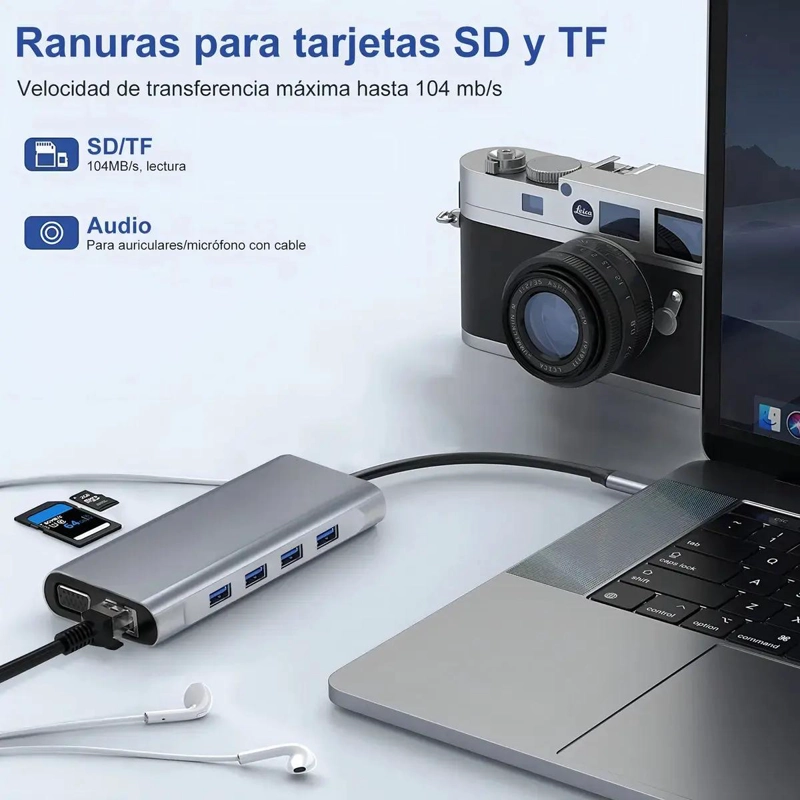 ADAPTADOR HUB USB TIPO C 11 EN 1 CON HDMI 4K Y ETHERNET - 2