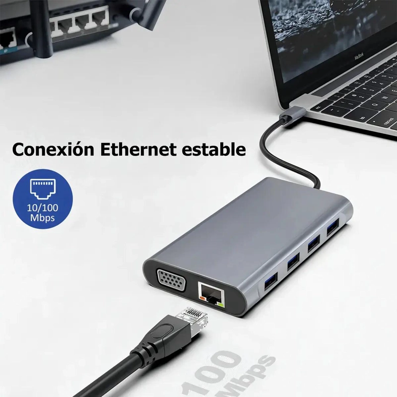 ADAPTADOR HUB USB TIPO C 11 EN 1 CON HDMI 4K Y ETHERNET - 5