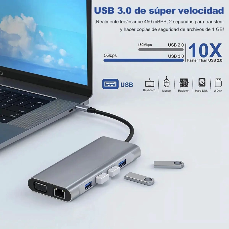 ADAPTADOR HUB USB TIPO C 11 EN 1 CON HDMI 4K Y ETHERNET - 6