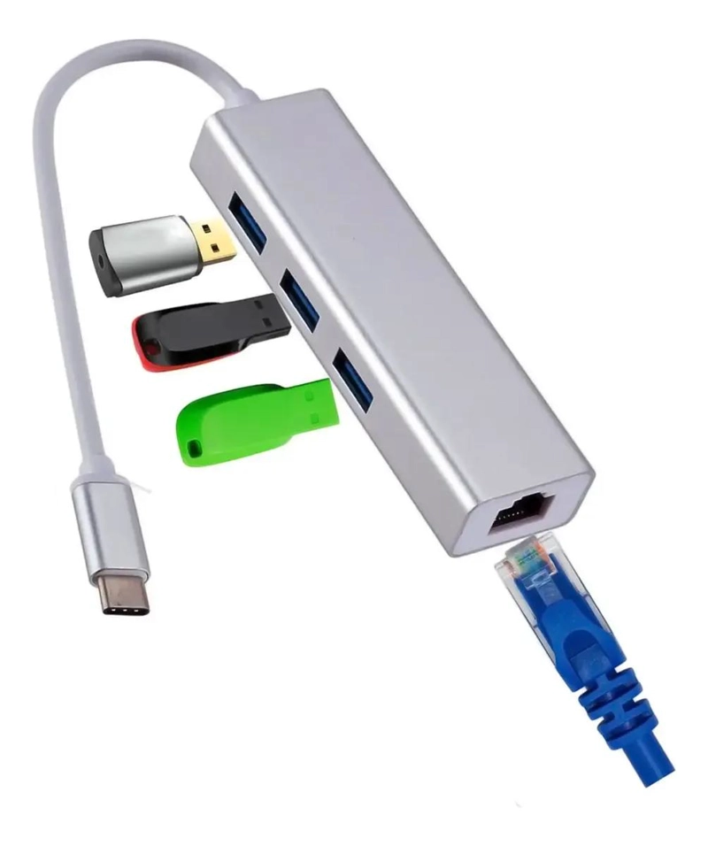 HUB TIPO C CON 3 PUERTOS USB Y CONEXION RJ45 - 1
