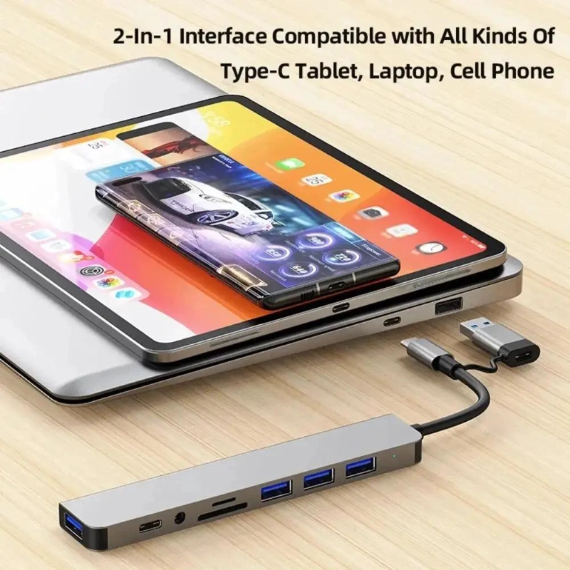 HUB ADAPTADOR USB TIPO C 8 EN 2 PARA CONECTIVIDAD COMPLETA - 3