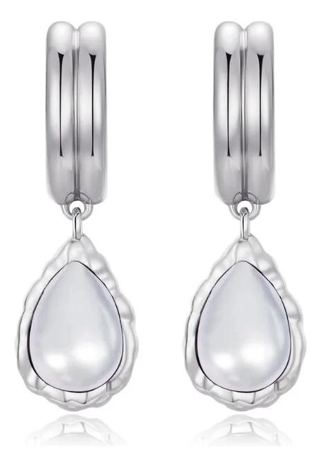 AROS ELEGANTES BAÑADOS EN ORO BLANCO CON MADRE PERLA - 1