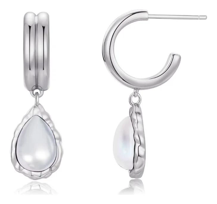 AROS ELEGANTES BAÑADOS EN ORO BLANCO CON MADRE PERLA - 2