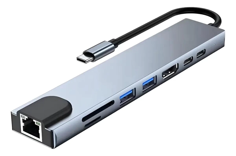 ADAPTADOR HUB TIPO C 8 PUERTOS CON HDMI Y USB 3.0 - 1