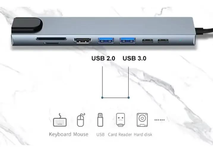 ADAPTADOR HUB TIPO C 8 PUERTOS CON HDMI Y USB 3.0 - 2