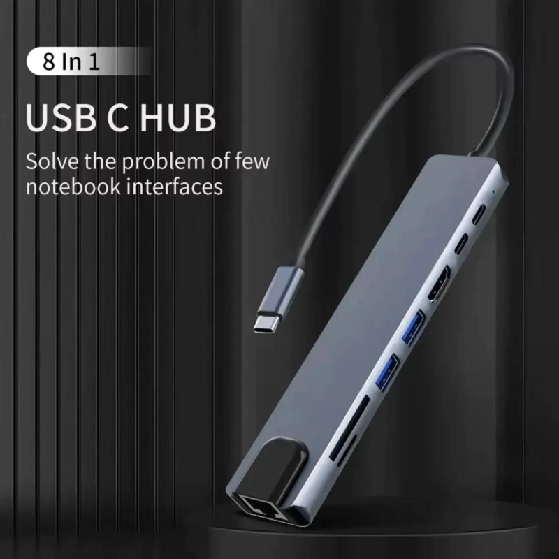 ADAPTADOR HUB TIPO C 8 PUERTOS CON HDMI Y USB 3.0 - 5