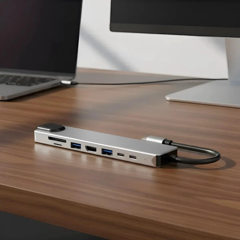 ADAPTADOR HUB 8 EN 1 TIPO C CON HDMI, USB Y ETHERNET - 1