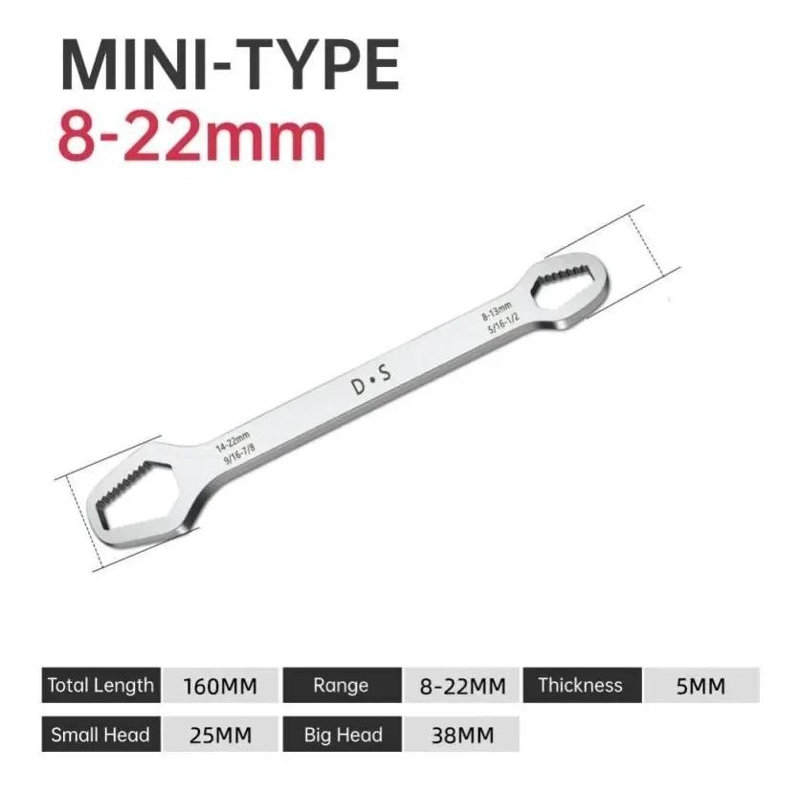 LLAVE UNIVERSAL AJUSTABLE DE TRINQUETE PARA REPARACIONES 8-22MM - 2