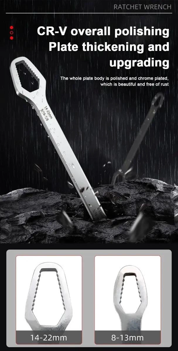 LLAVE UNIVERSAL AJUSTABLE DE TRINQUETE PARA REPARACIONES 8-22MM - 4