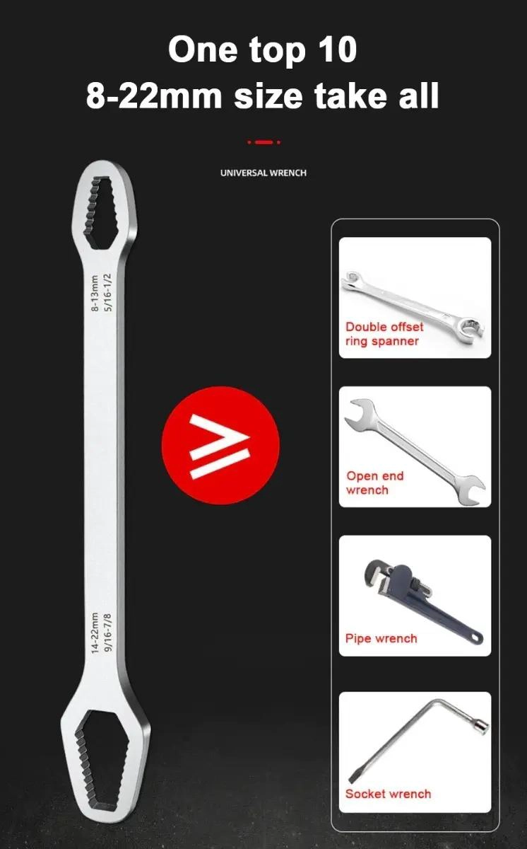 LLAVE UNIVERSAL AJUSTABLE DE TRINQUETE PARA REPARACIONES 8-22MM - 5