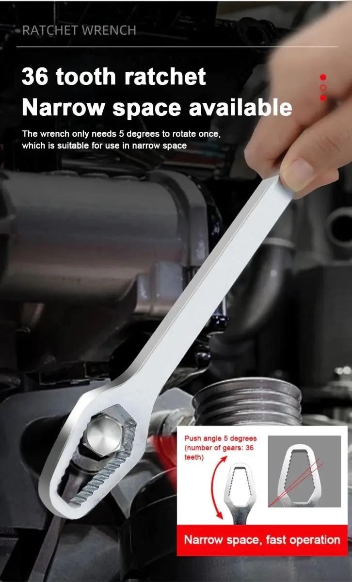 LLAVE UNIVERSAL AJUSTABLE DE TRINQUETE PARA REPARACIONES 8-22MM - 7