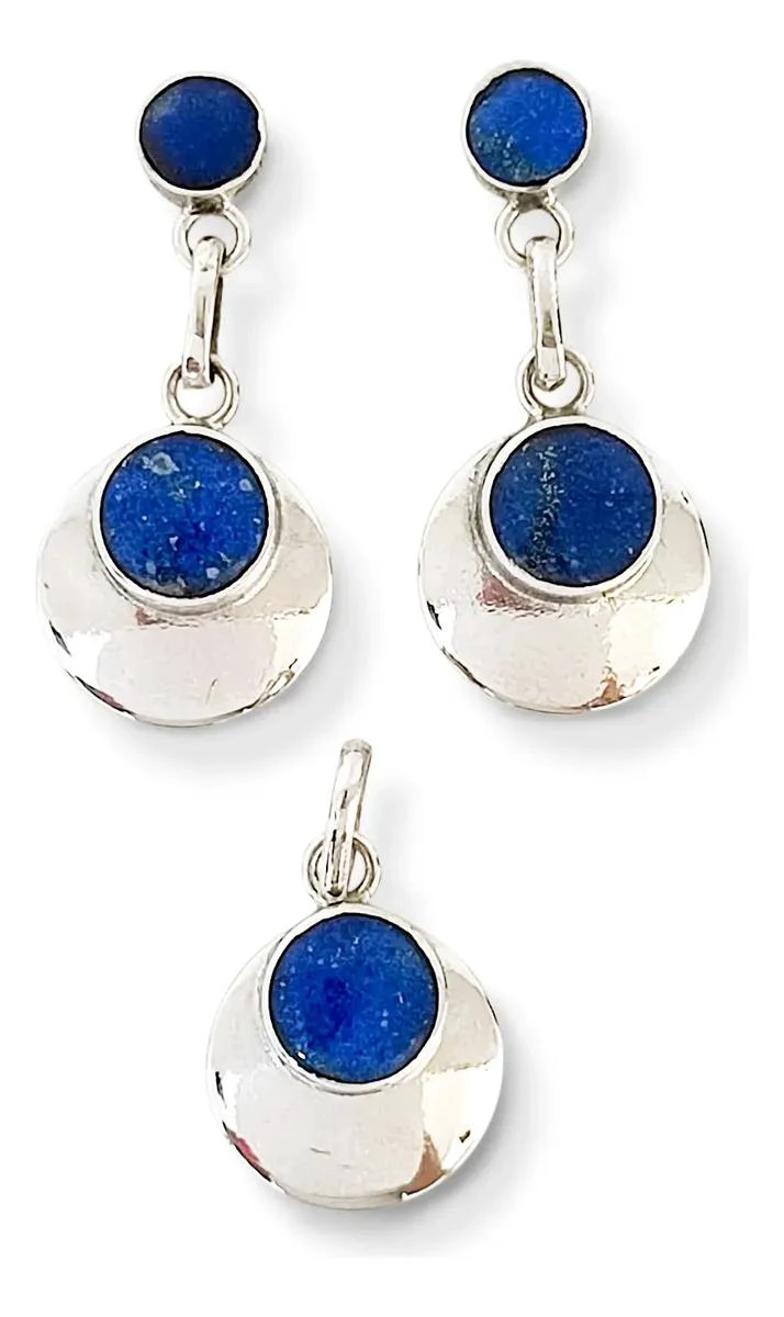 SET DE AROS Y COLGANTE EN LAPISLAZULI CON PLATA FINA 950 - 1
