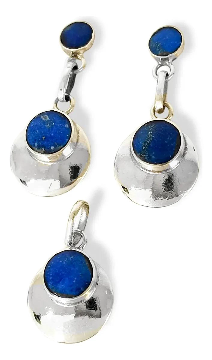 SET DE AROS Y COLGANTE EN LAPISLAZULI CON PLATA FINA 950 - 2