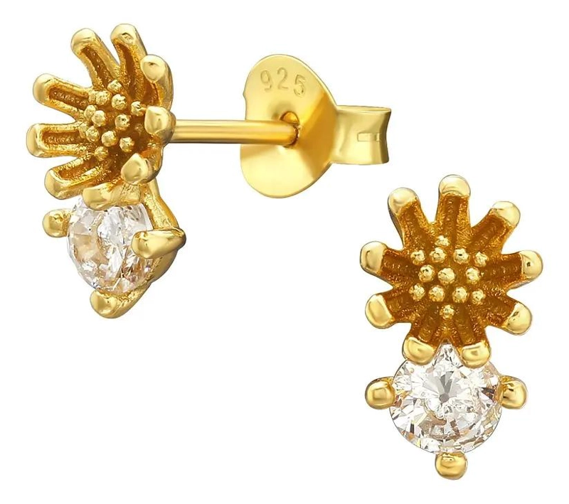 AROS DE FLOR EN PLATA 925 CON DETALLES DORADOS - 1