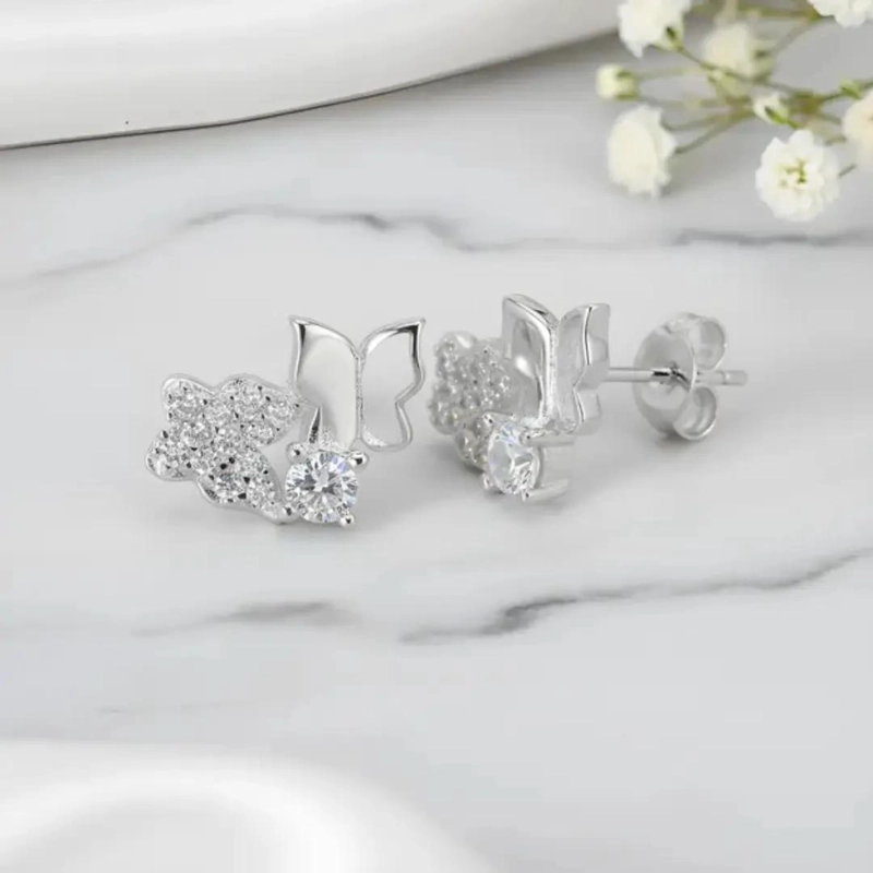 AROS DE PLATA 925 CON DISEÑO DE MARIPOSAS Y CIRCONES - 6