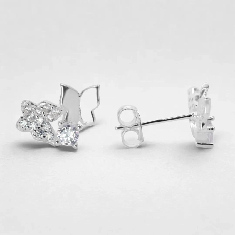 AROS DE PLATA 925 CON DISEÑO DE MARIPOSAS Y CIRCONES - 9