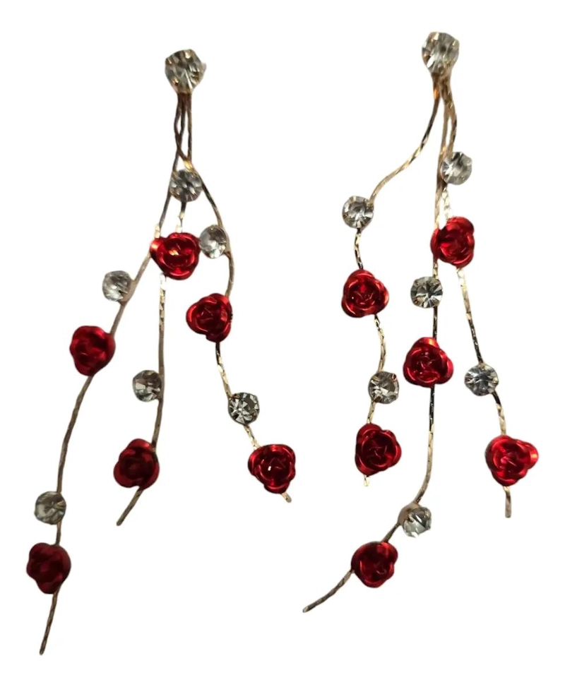 AROS COLGANTES FLOR ROSA CON STRASS DE 9 CM PARA MUJER - 1