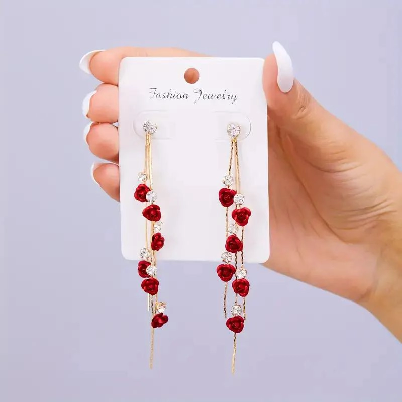 AROS COLGANTES FLOR ROSA CON STRASS DE 9 CM PARA MUJER - 2