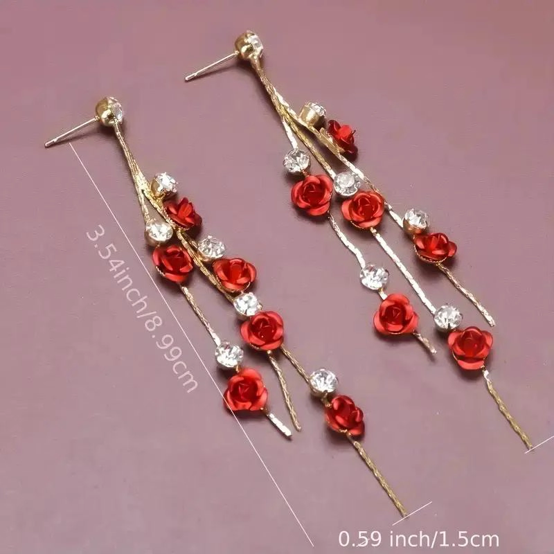 AROS COLGANTES FLOR ROSA CON STRASS DE 9 CM PARA MUJER - 3
