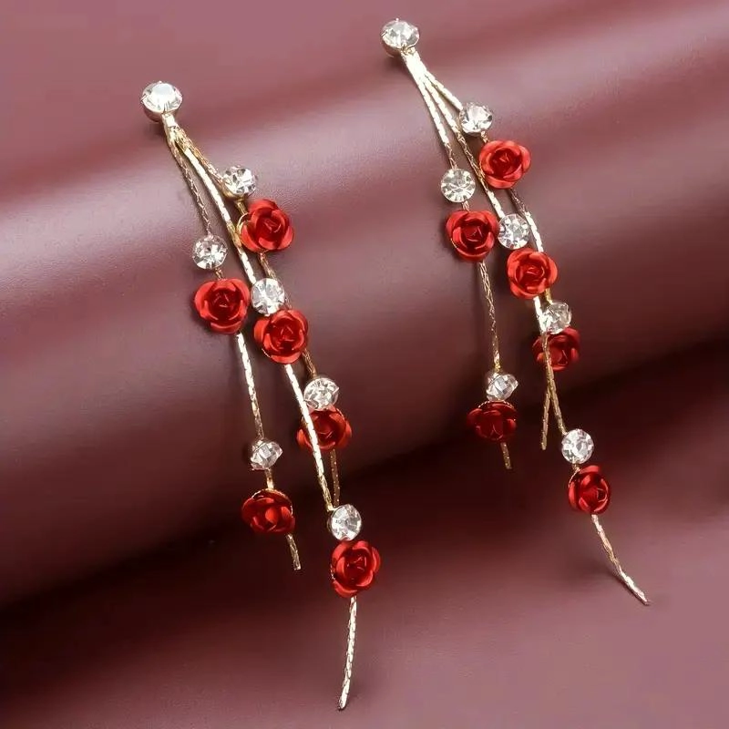 AROS COLGANTES FLOR ROSA CON STRASS DE 9 CM PARA MUJER - 4