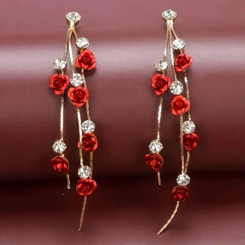 AROS COLGANTES FLOR ROSA CON STRASS DE 9 CM PARA MUJER - 5