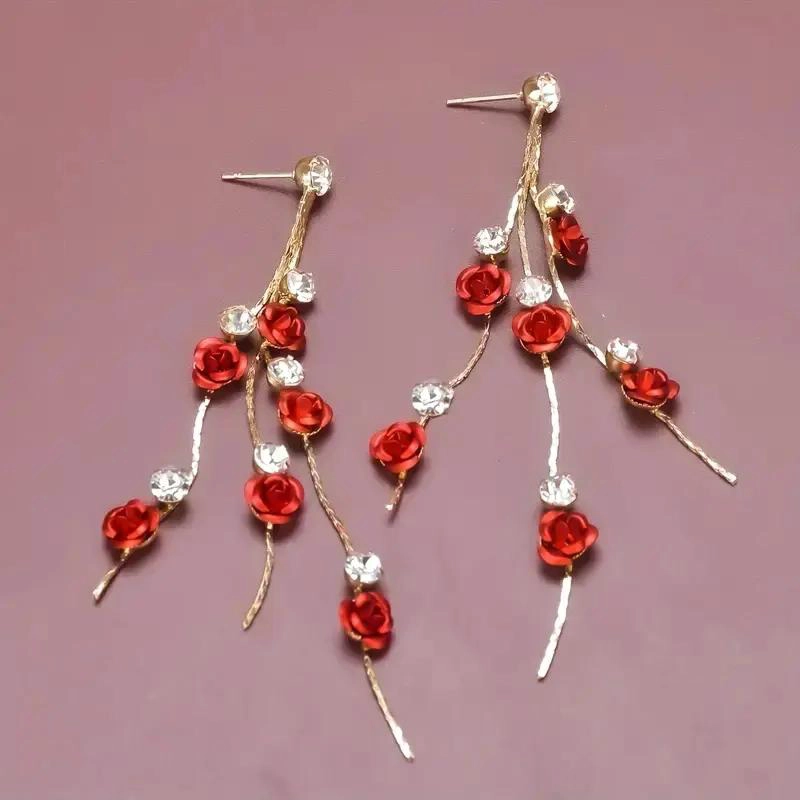 AROS COLGANTES FLOR ROSA CON STRASS DE 9 CM PARA MUJER - 6