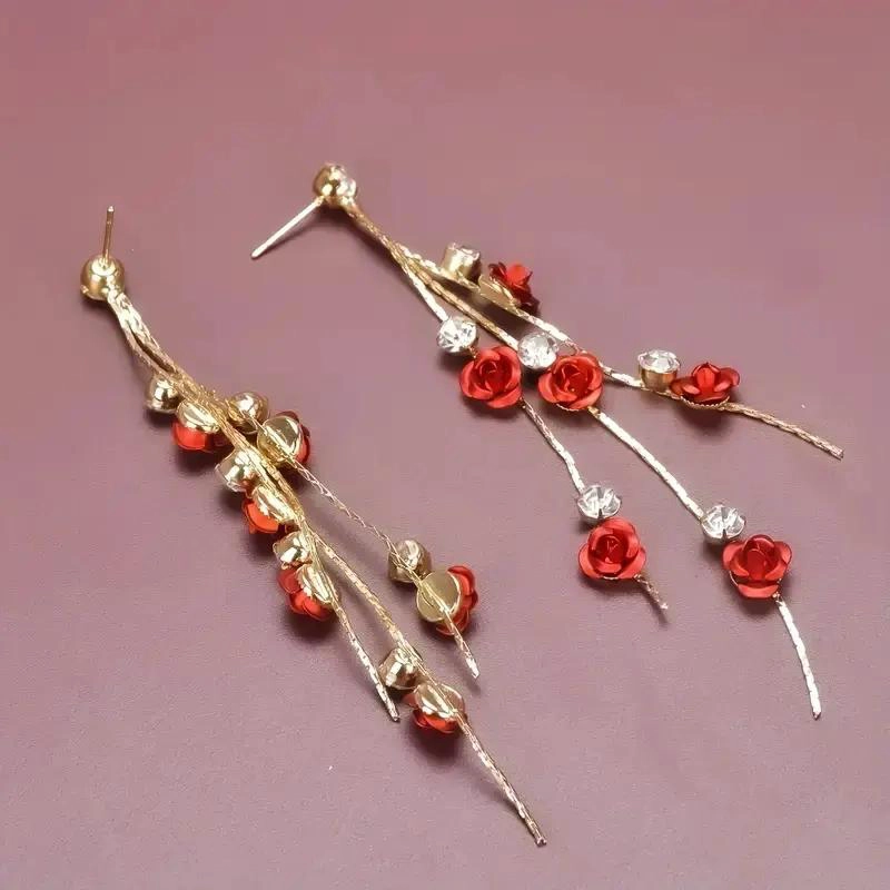 AROS COLGANTES FLOR ROSA CON STRASS DE 9 CM PARA MUJER - 7